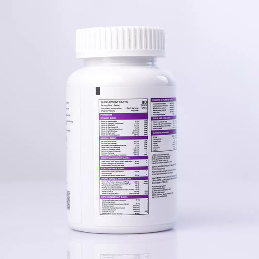 Supplement bottle with label on a white background